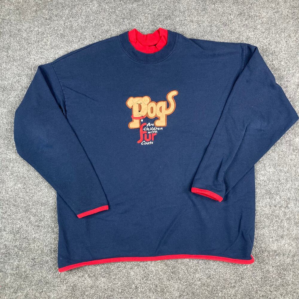 ME Energy Sweatshirt Womens XL Navy Red Dogs Graphic Pullover Retro‎ 90s Style - Picture 2 of 7